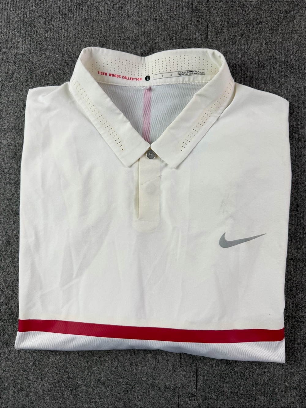 Nike Tiger Woods Collection Mens Short Sleeve Golf Polo Shirt Size L White/Red